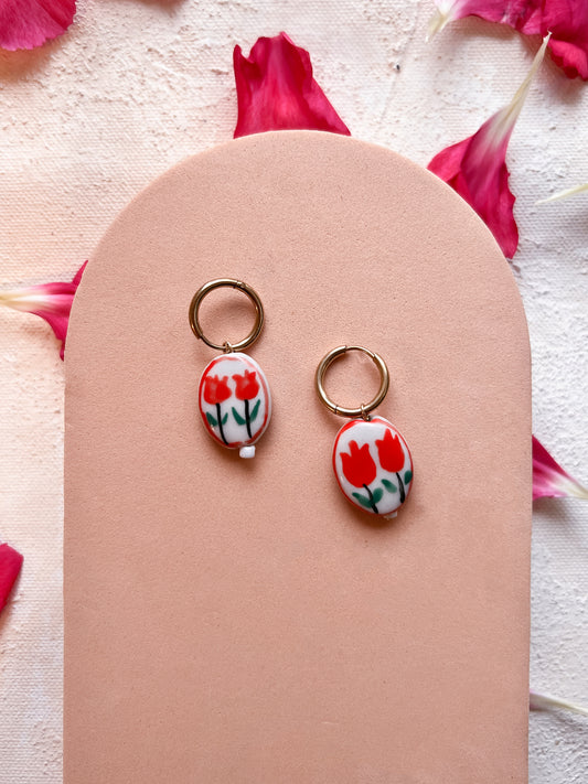 Twin Tulip Charm Hoops